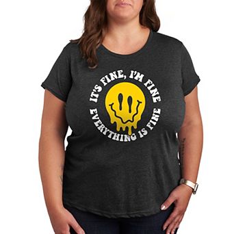 Plus Size Everything Is Fine Melted Smile Graphic Tee