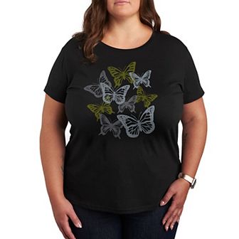 Plus Size Grunge Butterflies Graphic Tee
