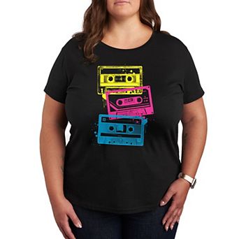 Plus Size Grunge Cassette Tapes Graphic Tee