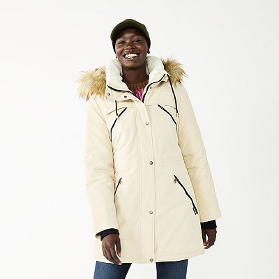 Khaki puffer jacket with fur hood online