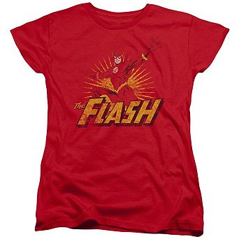Justice League Of America Flash Rough Distress Short Sleeve Womens T-shirt
