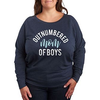 Plus Size Outnumbered Mom Of Boys French Terry Long Sleeve Tee