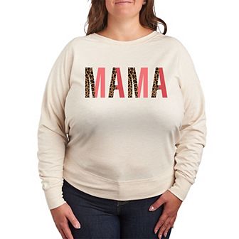 Plus Size Mama Leopard Print Letters French Terry Long Sleeve Tee
