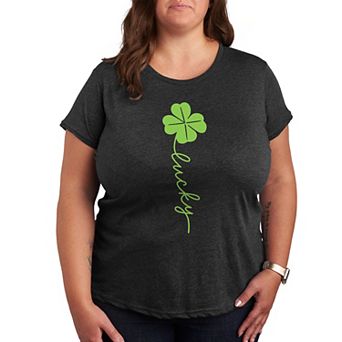 Plus Lucky Script Four Leaf Clover Graphic Tee