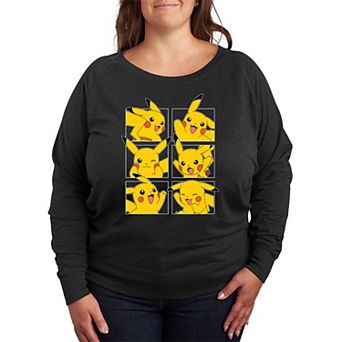 Plus Size Pokemon Pikachu Grid French Terry Long Sleeve Tee