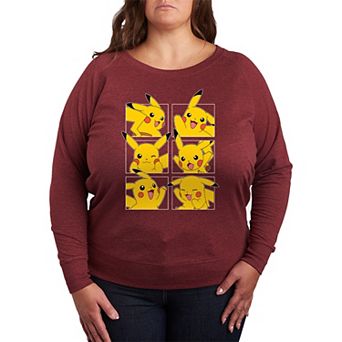 Plus Size Pokemon Pikachu Grid French Terry Long Sleeve Tee