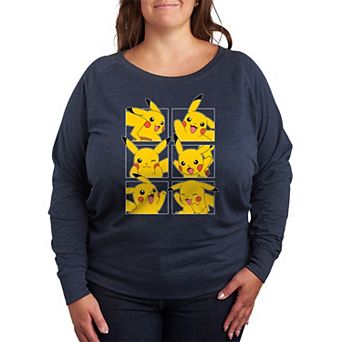 Plus Size Pokemon Pikachu Grid French Terry Long Sleeve Tee