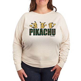Plus Size Pokemon Plaid Pikachu French Terry Long Sleeve Tee