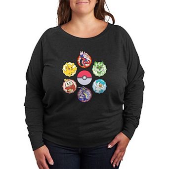 Plus Size Pokemon Sparkle Badges French Terry Long Sleeve Tee