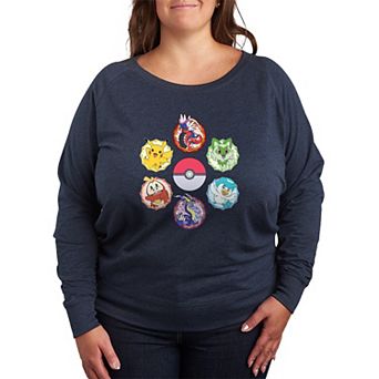 Plus Size Pokemon Sparkle Badges French Terry Long Sleeve Tee