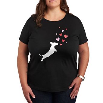 Plus Dachshund Chasing Hearts Graphic Tee
