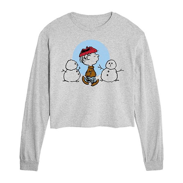 Juniors' Peanuts Linus Winter Long Sleeve Cropped Tee