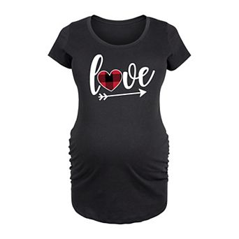 Maternity Love Black Red Plaid Heart Graphic Tee