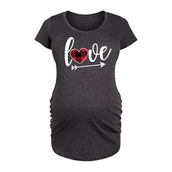 Maternity Love Black Red Plaid Heart Graphic Tee
