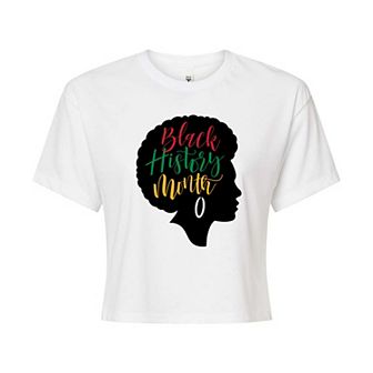 Juniors' Black History Month Afro Sihouette Cropped Tee