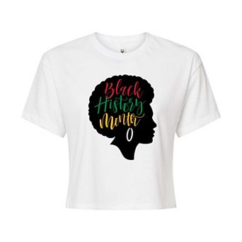 Juniors' Black History Month Afro Sihouette Cropped Tee