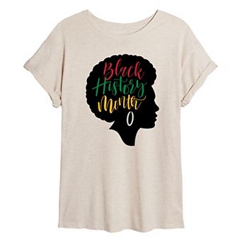 Juniors' Black History Month Afro Silhouette Oversized Tee