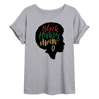 Juniors' Black History Month Afro Silhouette Oversized Tee
