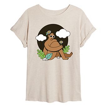 Juniors' Woman Afro And Plants Oversized Tee