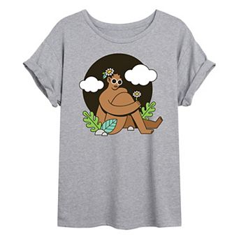Juniors' Woman Afro And Plants Oversized Tee