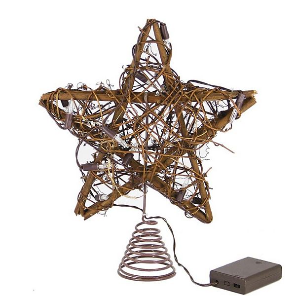 Twinkle Star Christmas Star Tree Topper, Rustic Rattan Treetop