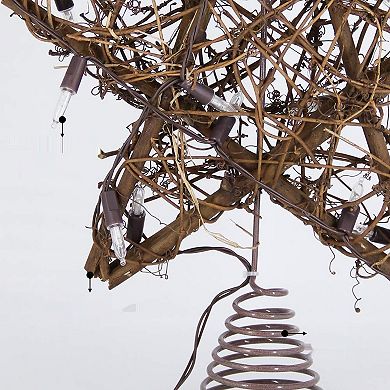 Twinkle Star Christmas Star Tree Topper, Rustic Rattan Treetop