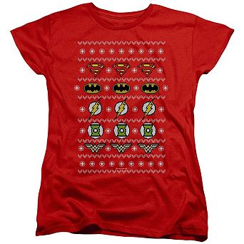 Justice League of America Justice Shields Christmas Sweater Short Sleeve Women´s T-Shirt