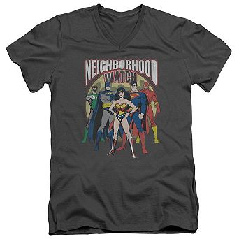 Justice League Of America Neighborhood Watch Short Sleeve Adult V Neck T-shirt