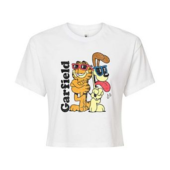 Juniors' Garfield & Odie Sunglasses Cropped Tee