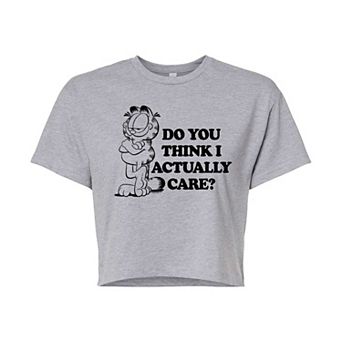 Juniors' Garfield Do You Think I Care Cropped Tee