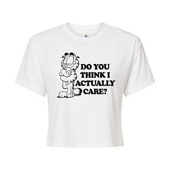 Juniors' Garfield Do You Think I Care Cropped Tee