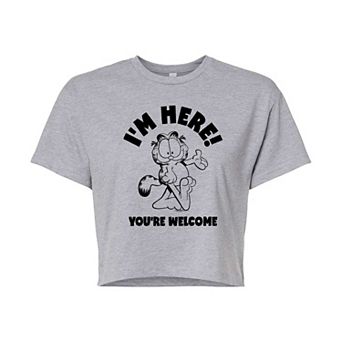 Juniors' Garfield I'm Here You're Welcome Cropped Tee