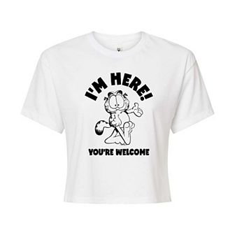 Juniors' Garfield I'm Here You're Welcome Cropped Tee