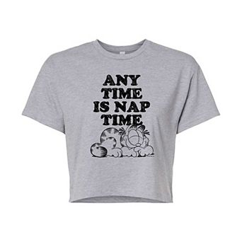 Juniors' Gafield Any Time Is Nap Time Cropped Tee