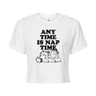 Juniors' Gafield Any Time Is Nap Time Cropped Tee