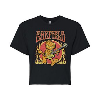 Juniors' Garfield Rock Flames Cropped Tee