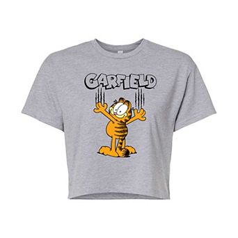 Juniors' Garfield Cat Scratches Cropped Tee