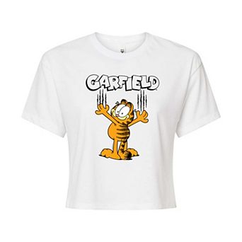 Juniors' Garfield Cat Scratches Cropped Tee