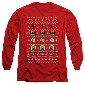 Justice League Of America Justice Shields Christmas Sweater Long Sleeve Adult T-shirt
