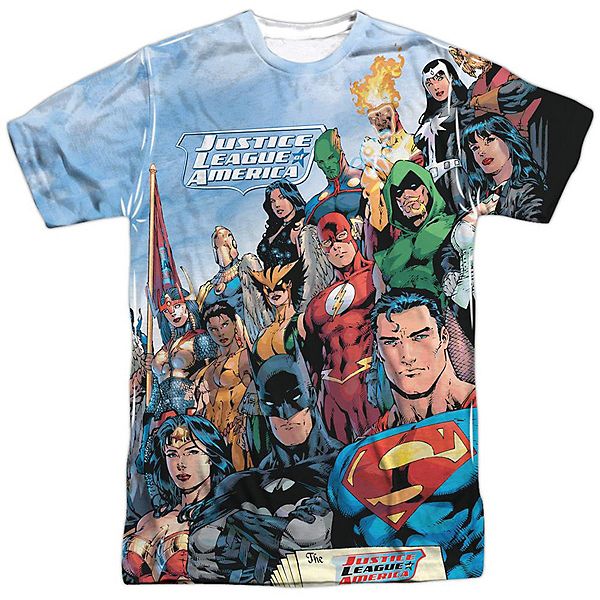 Jla Justice League Of America Short Sleeve Adult 100% Poly Crew T-shirt