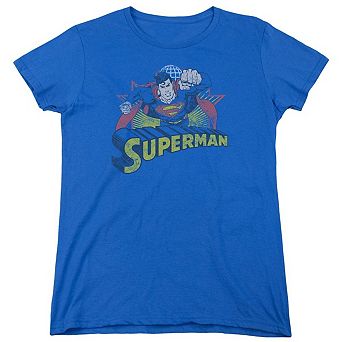 Justice League Of America Superman Rough Distress Short Sleeve Womens T-shirt