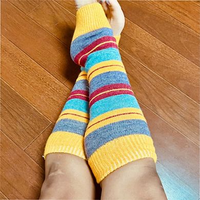 Ladies Striped Lambs Wool Leg Warmers Design Pairs