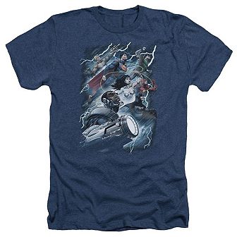 Justice League Of America Ride The Lightening Adult Heather T-shirt