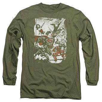 Justice League Of America Green And Red Long Sleeve Adult T-shirt