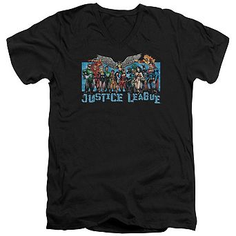 Justice League Of America League Lineup Short Sleeve Adult V Neck T-shirt