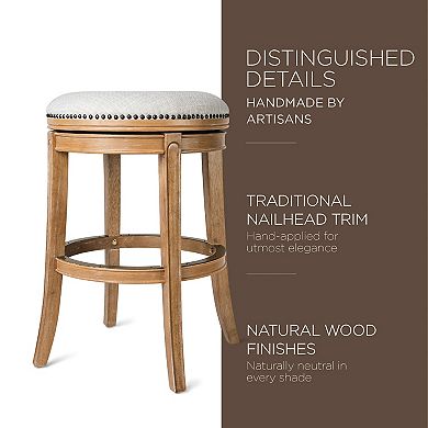 Maven Lane Alexander Backless Bar Stool In Weathered Oak Finish W/ Sand Color Fabric Upholstery