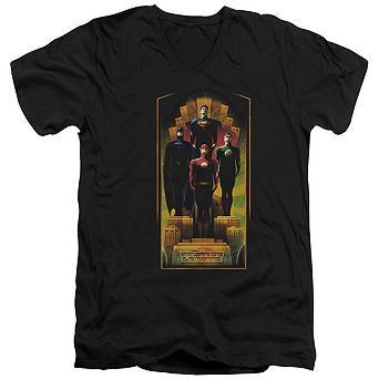 Justice League Of America Deco Short Sleeve Adult V Neck T-shirt