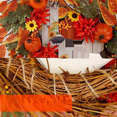 Maggift 17" Thanksgiving Wreath Artificial Maple/sunflowers/pumpkins Harvest Decor
