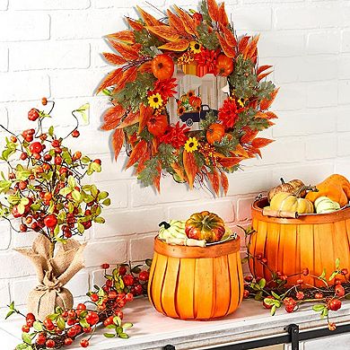 Maggift 17" Thanksgiving Wreath Artificial Maple/sunflowers/pumpkins Harvest Decor