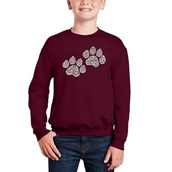 Woof Paw Prints - Boy's Word Art Crewneck Sweatshirt